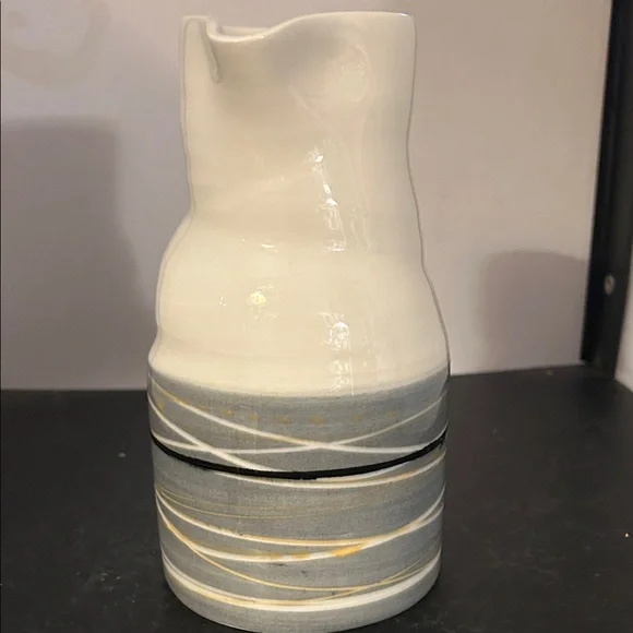 Ceramic Pitcher with Gray Stripes - Picture 3 of 5